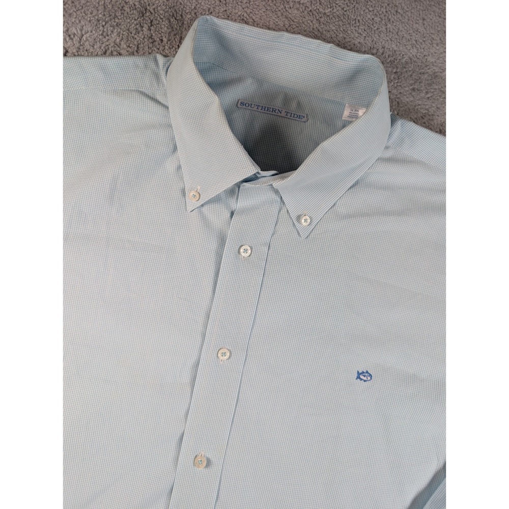 Southern Tide Mens XXL Screen Porch Check Button Down Shirt Blue Long Sleeve